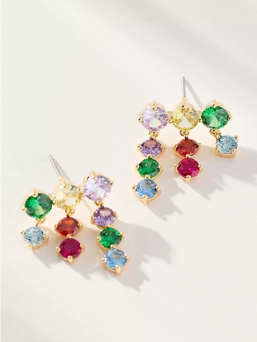 Anthropologie Gold Multicolor Crystal Drop Earrings - Women Jewelry